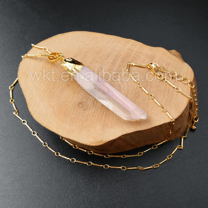 WT-N860 Newest Freedom Angel Aura Crystal Quartz Pendant Necklace,Amazing Natural Quartz With Gold Plated Pendant Necklace