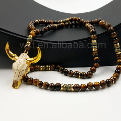 WT-N776 Wholesale Natural Gemstone tiger Eye Round Beads Necklace, Gorgeous 32inch Long Themed Pendant Beads Necklace