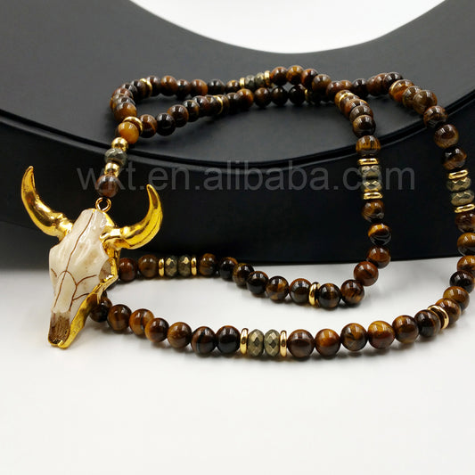 WT-N776 Wholesale Natural Gemstone tiger Eye Round Beads Necklace, Gorgeous 32inch Long Themed Pendant Beads Necklace