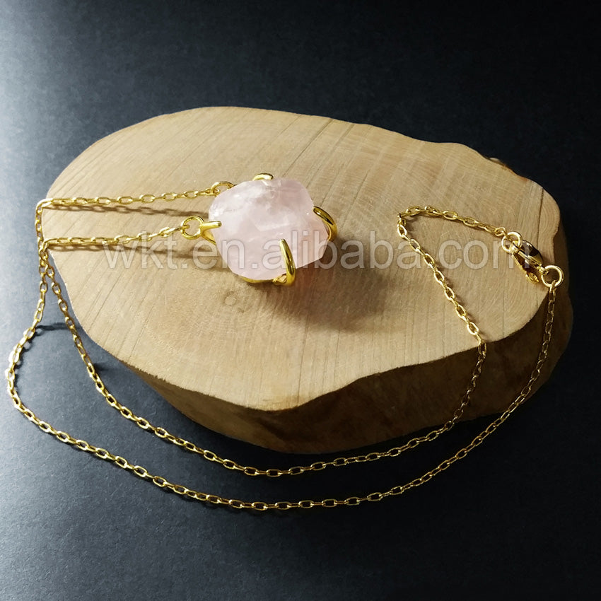 WT-N720 Wholesale Natural Prong Setting Gemstone Necklace 24k Gold Plated Faceted Turquoise Necklace
