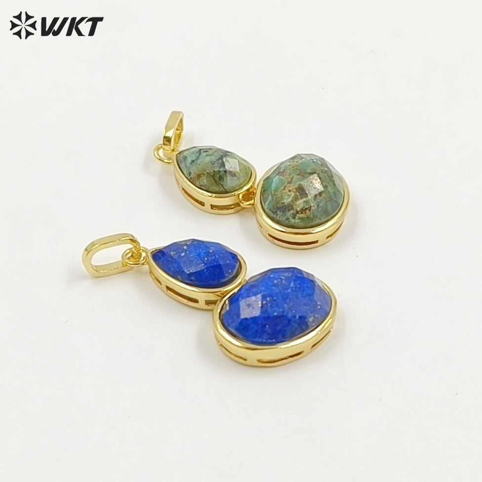 WT-P2128 Delicate 18K Gold Plated Various Natural Gemstones Gourd Shape Charms Pendants For Lady Necklace Making Decorative