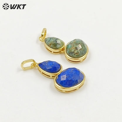 WT-P2128 Delicate 18K Gold Plated Various Natural Gemstones Gourd Shape Charms Pendants For Lady Necklace Making Decorative