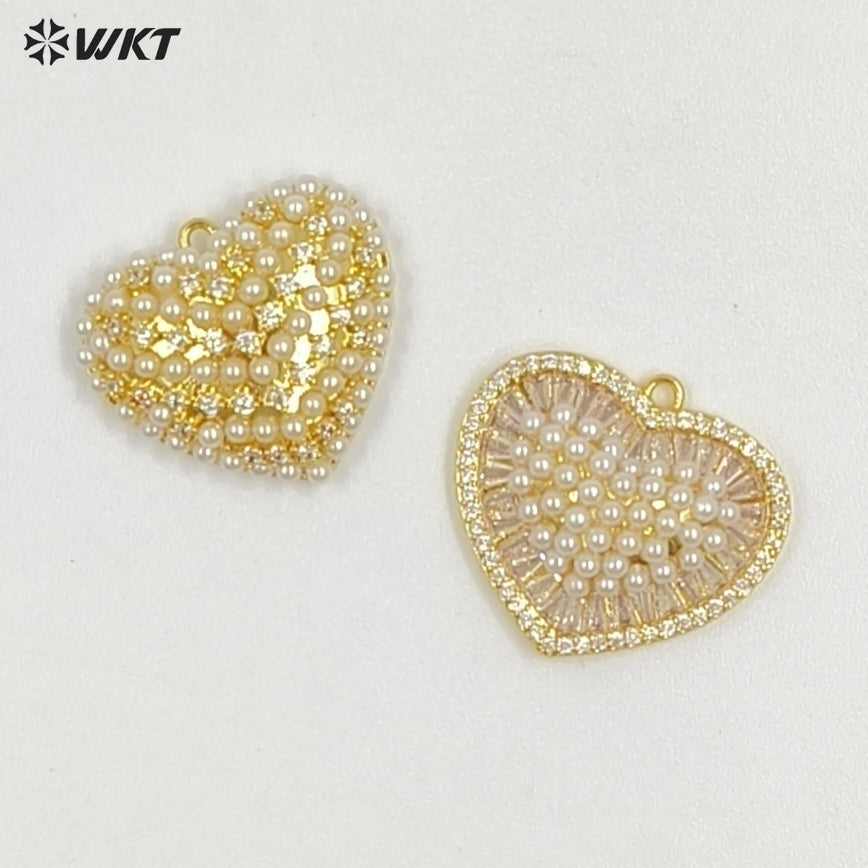 WT-MP315 Beautiful Brass With Artificial Pearl Heart Shape Gold And Silver Colors Pendant Wholesale DIY Necklace Accessories
