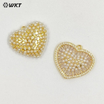 WT-MP315 Beautiful Brass With Artificial Pearl Heart Shape Gold And Silver Colors Pendant Wholesale DIY Necklace Accessories