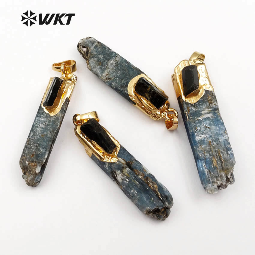 WT-P1391 Wholesale Special Fashion Natural Blue Kyanite With With Electroplated Women Jewelry Making 2018 Black Tourmaline Charm