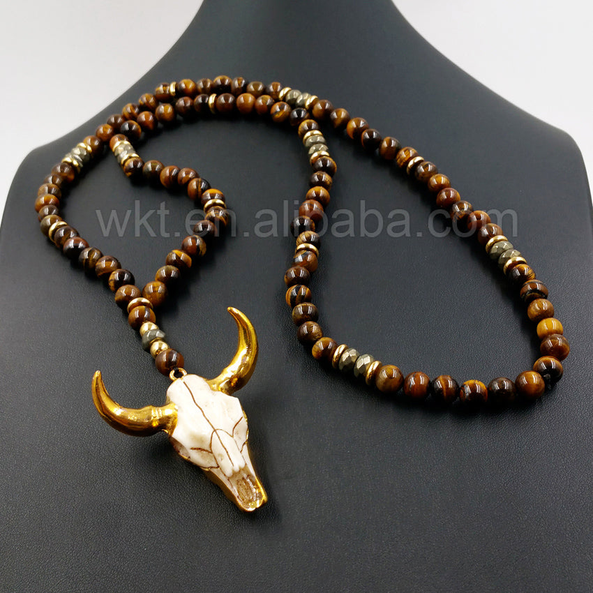 WT-N776 Wholesale Natural Gemstone tiger Eye Round Beads Necklace, Gorgeous 32inch Long Themed Pendant Beads Necklace