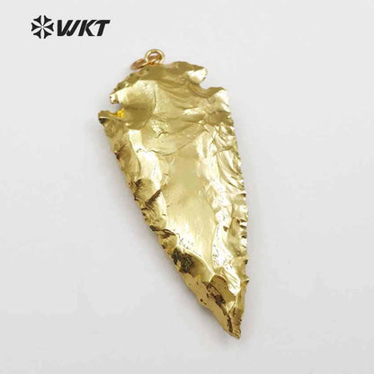 WT-P1376 Natural Stone Pendant Carved Arrowhead Stone Pendant with 24k Gold for Women Pendant
