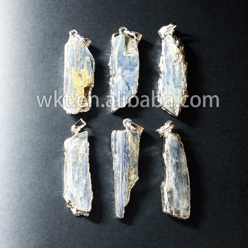 WT-P501 Wholesale Fashion Raw Stone Jewelry Gold Plated Raw Natural Stone Kyanite Pendant Gold Chain Pendant