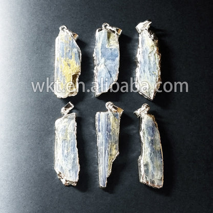 WT-P501 Wholesale Fashion Raw Stone Jewelry Gold Plated Raw Natural Stone Kyanite Pendant Gold Chain Pendant