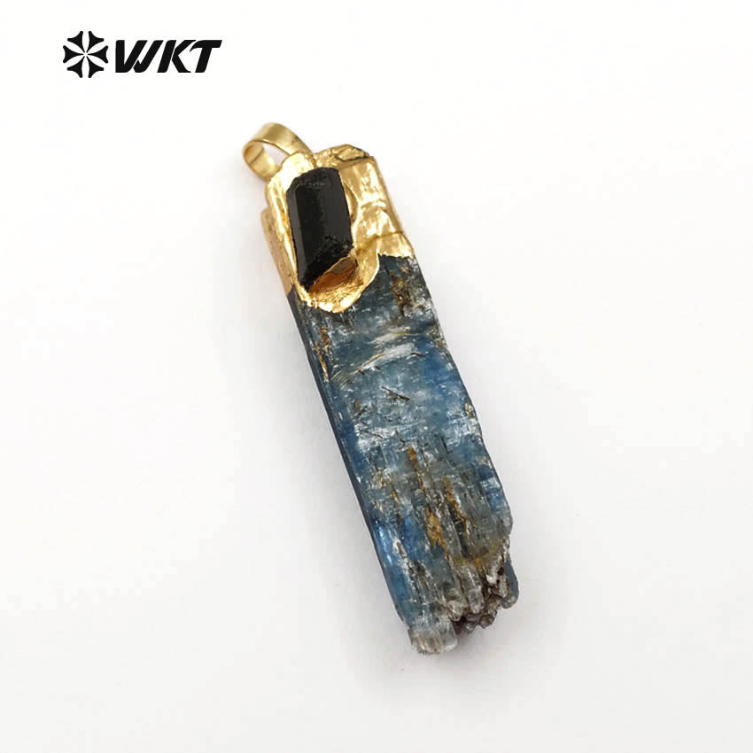 WT-P1391 Wholesale Special Fashion Natural Blue Kyanite With With Electroplated Women Jewelry Making 2018 Black Tourmaline Charm