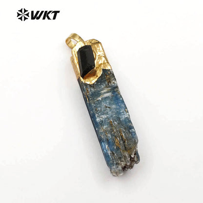 WT-P1391 Wholesale Special Fashion Natural Blue Kyanite With With Electroplated Women Jewelry Making 2018 Black Tourmaline Charm