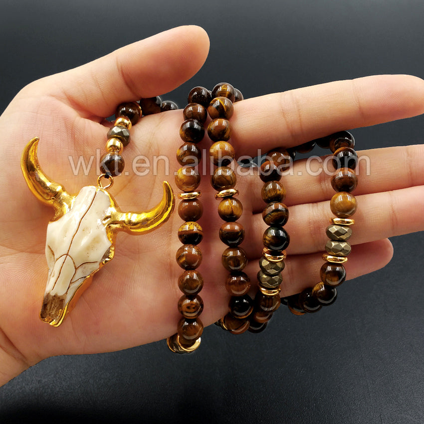 WT-N776 Wholesale Natural Gemstone tiger Eye Round Beads Necklace, Gorgeous 32inch Long Themed Pendant Beads Necklace