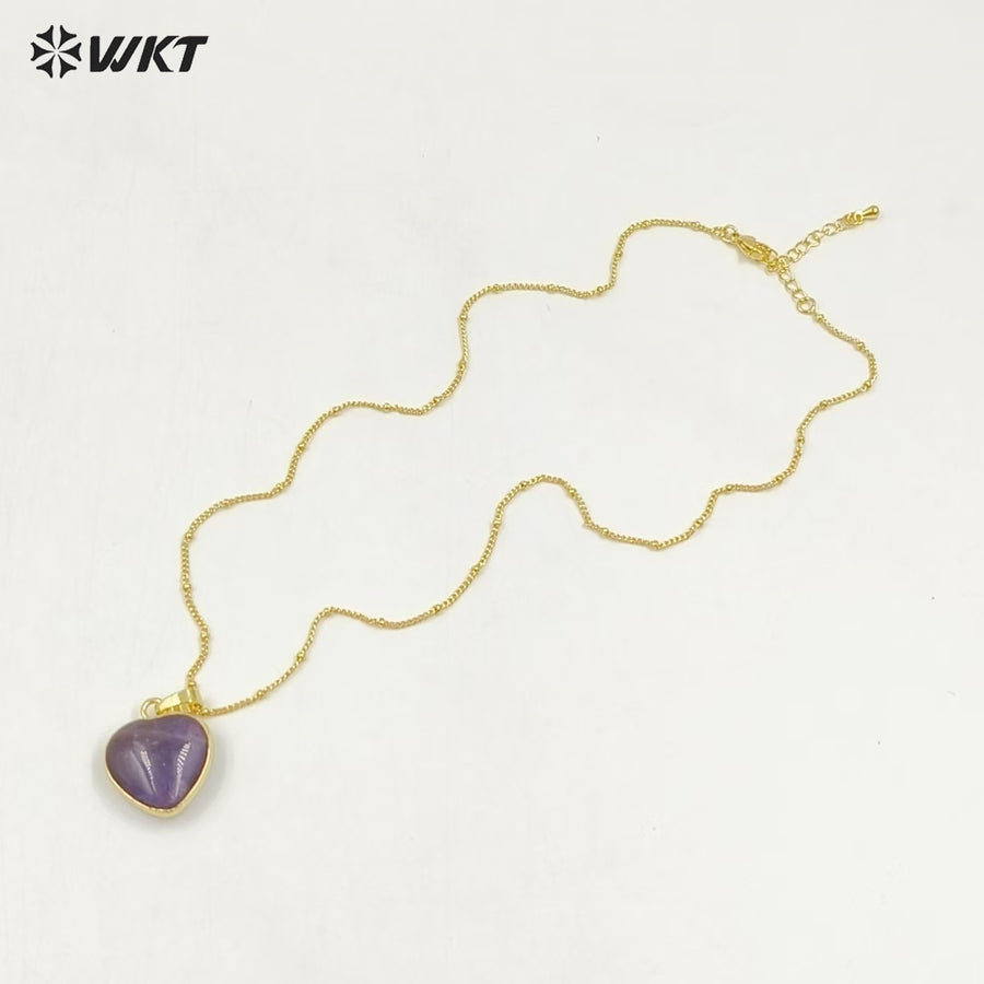 WT-N1485 Fashion Popular 18K Real Gold Plated Lovely Small Gemstone Birthday Stone Heart Charms Necklace