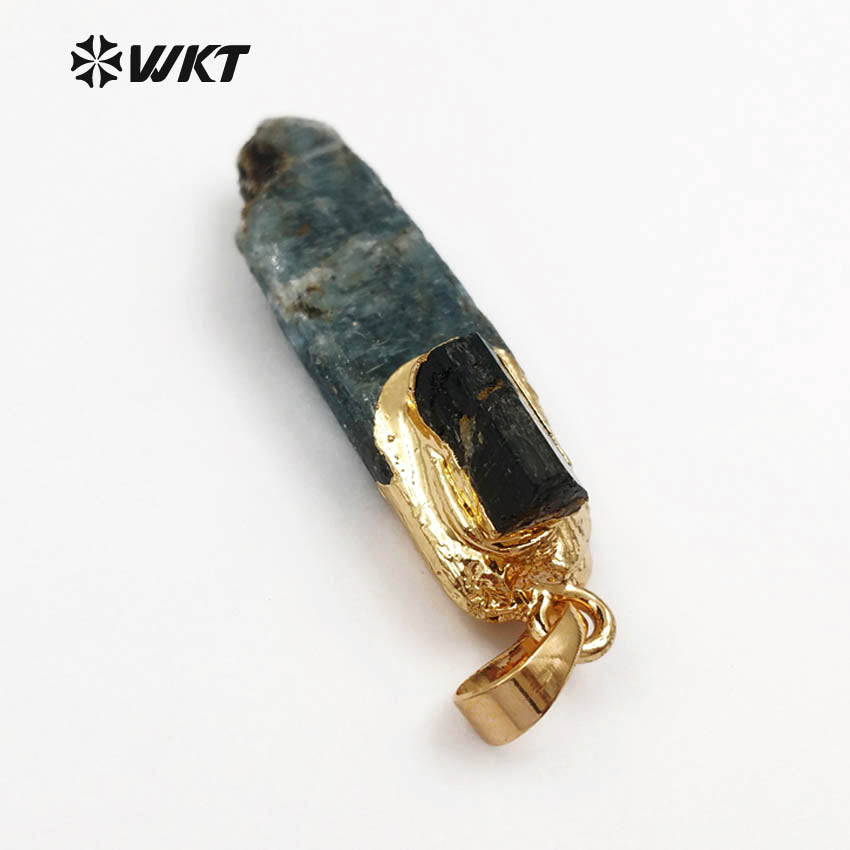 WT-P1391 Wholesale Special Fashion Natural Blue Kyanite With With Electroplated Women Jewelry Making 2018 Black Tourmaline Charm