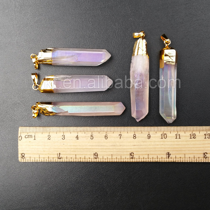 WT-N860 Newest Freedom Angel Aura Crystal Quartz Pendant Necklace,Amazing Natural Quartz With Gold Plated Pendant Necklace