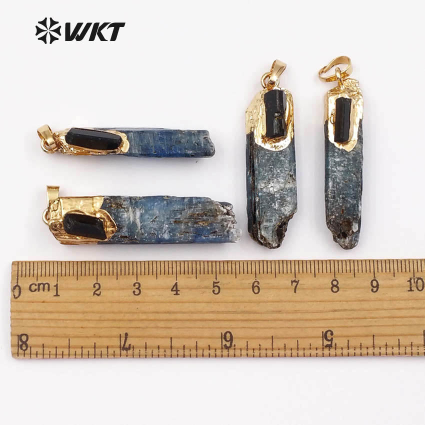 WT-P1391 Wholesale Special Fashion Natural Blue Kyanite With With Electroplated Women Jewelry Making 2018 Black Tourmaline Charm