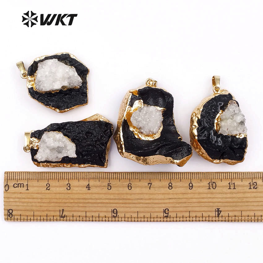 WT-P1389 Wholesale Fashion Design Custom Black Tektite With for Fashion Women Jewelry Making Druzy Quartz Unique Pendants