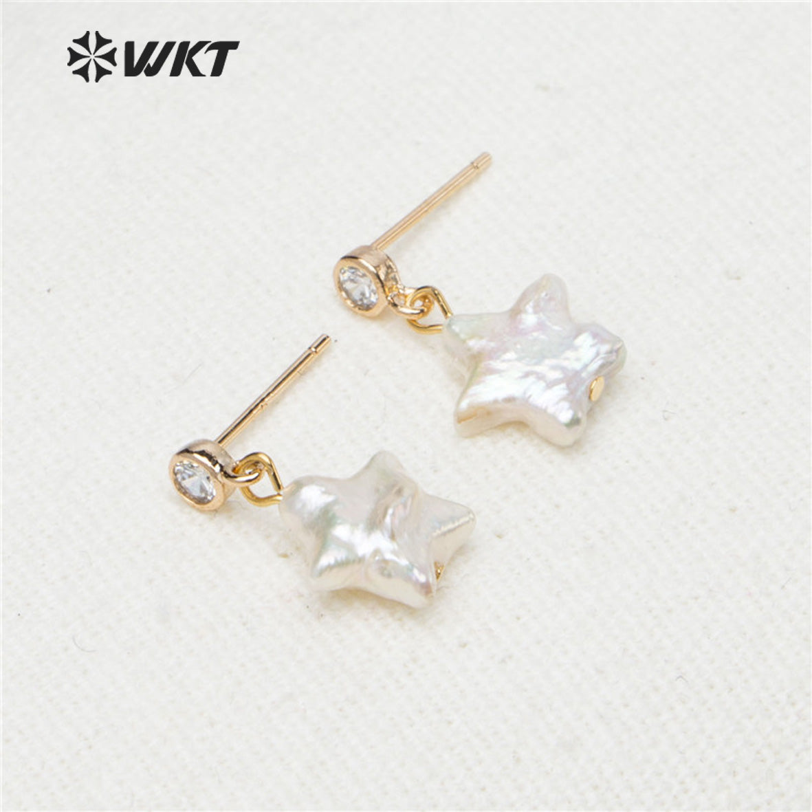 WT-E531 Wholesale New Design Lovely Natural Baroque Pearl Earring Natural Pearl Baroque Style Star Pendant Earring