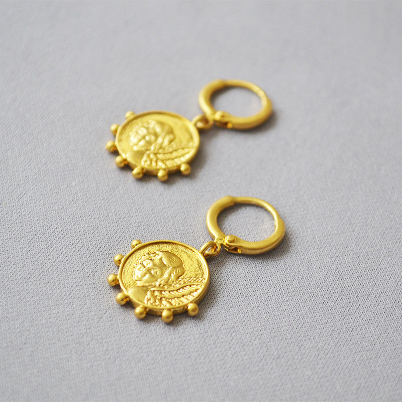 MPE033 Best Selling Jewelry Coin Earrings in Full Gold Electroplated Classic Style Drop Earrings for Women Gift Angel Pendant