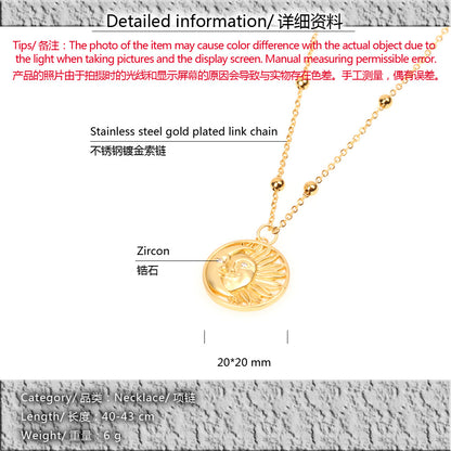 WT-MN962 Exclusive Design Sun Moon Necklace Stylish Jewelry Matte Gold Electroplated Brass Charm Necklace Zircon Necklace