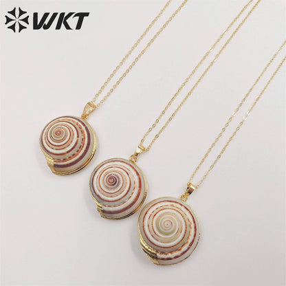 WT-N345 Hot 18k Gold Plated Natural Shell Necklace Fashion 18inch Long Link Chain Trumpet Shell Necklace