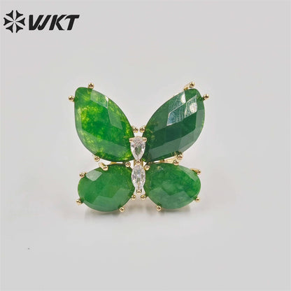 WT-R463 Wholesale Newest Handmade Design Ins Popular Stone Ring Natural Rose Quartz butterfly Ring for Girl Daily Party Ring
