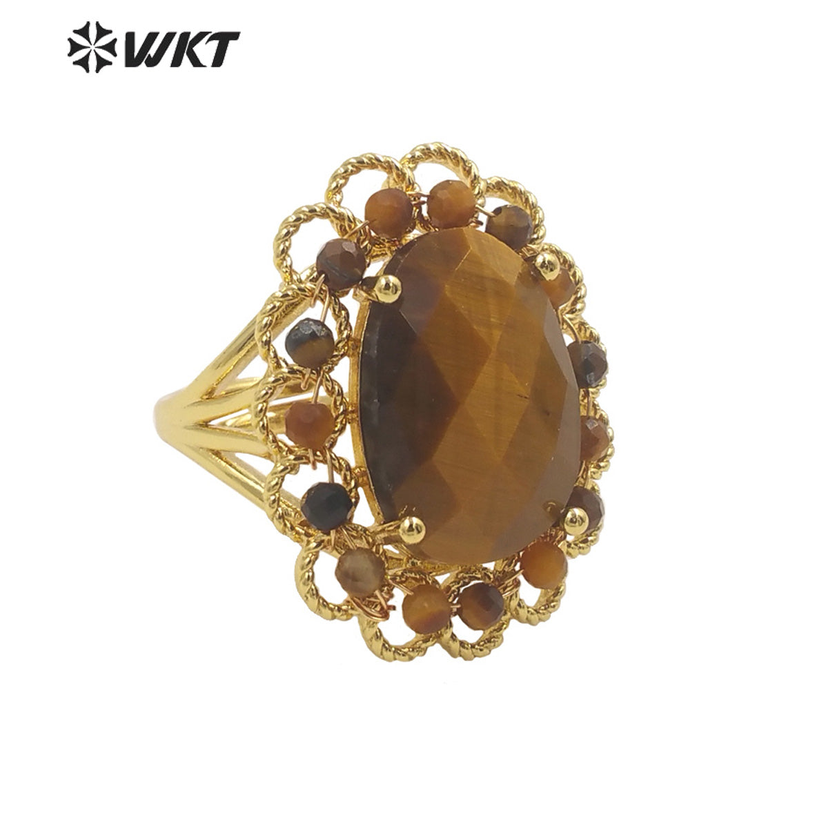 WT-R460 Wholesale Newest Gorgeous Women Oval Natural Amazonite Wedding Ring Faceted Stone Beads Anniversary Ring in Gold