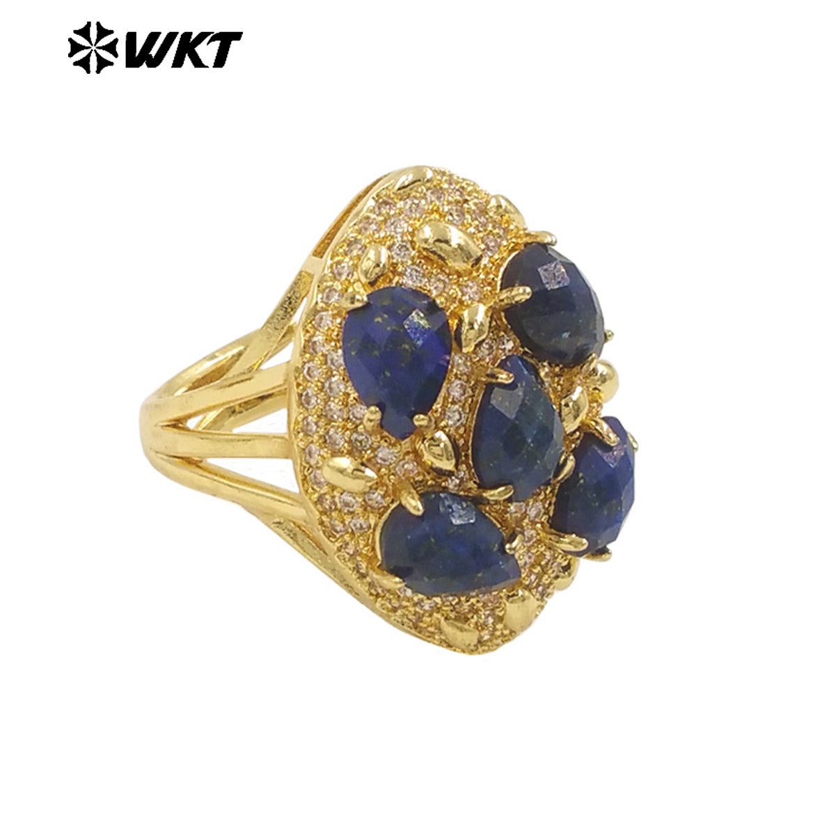 WT-R543 Wholesale Fashion Gold Plated Micropave Zircon Setting With Natural Faceted Gemstone Birthday Stone Ring for Women