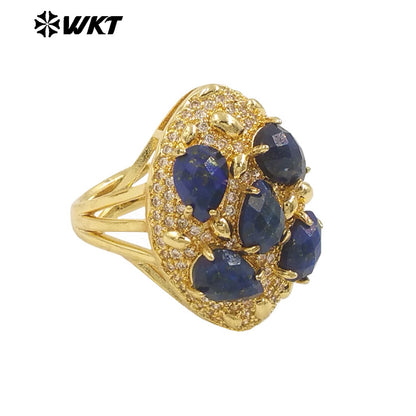 WT-R543 Wholesale Fashion Gold Plated Micropave Zircon Setting With Natural Faceted Gemstone Birthday Stone Ring for Women