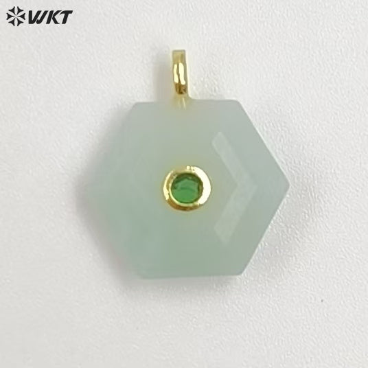 WT-P2060 Popular Trendy Round Zircon And Various Natural Gemstones Geometric Hexagon Pendants For Lady Necklace Handmade Jewelry