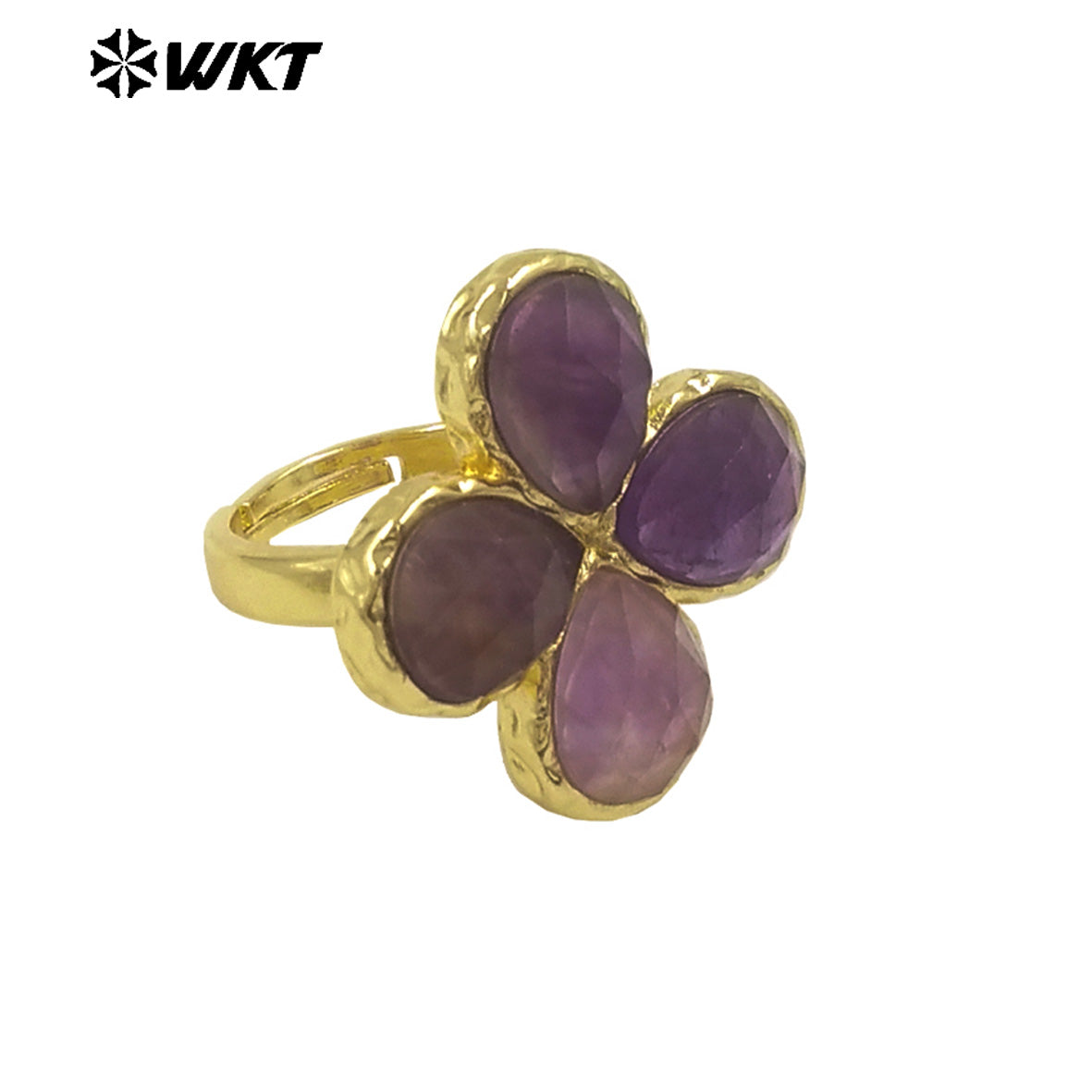 WT-R601 Beautiful 18K Gold Electroplated Natural Gemstones Flower Shape Rings Adjustable For Women Fashion Style Jewelry