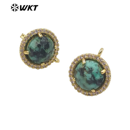 WT-JFE82 WKT Elegant 10mm Round 18k Gold Plated Claw Setting Stone Earring Hoops for DIY Making Fashion Gemstone Studs Findings