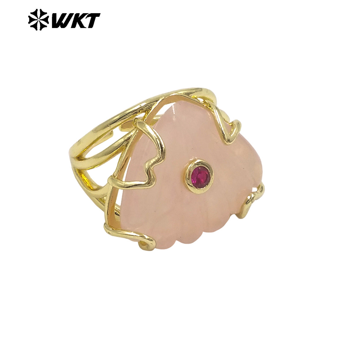 WT-R614 Lovely Design Gold Plated Colorful Zircon And Natural Gemstones Shell Shape Rings For Lady Wedding Wearing Accessory