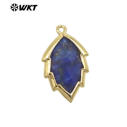 WT-P1990 Simple and Small Natural Multi-Type Gemstone 18K Gold Plated Delicate Leaf Shape Pendant Unisexes Jewelry DIY Necklace