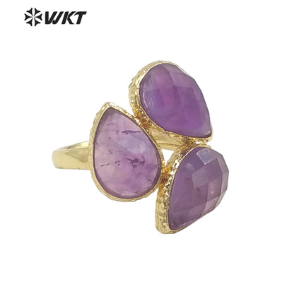 WT-R492 WKT Fashion Design Drop Shaped Gift for Women Colorful High Quality Gorgeous Natural Gemstone Stone Ring
