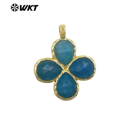 WT-P2090 Gorgeous 18K Gold Plated Multi Colors Natural Gemstone Little Flower Shape Charms Pendant As Lady Earring Accessory