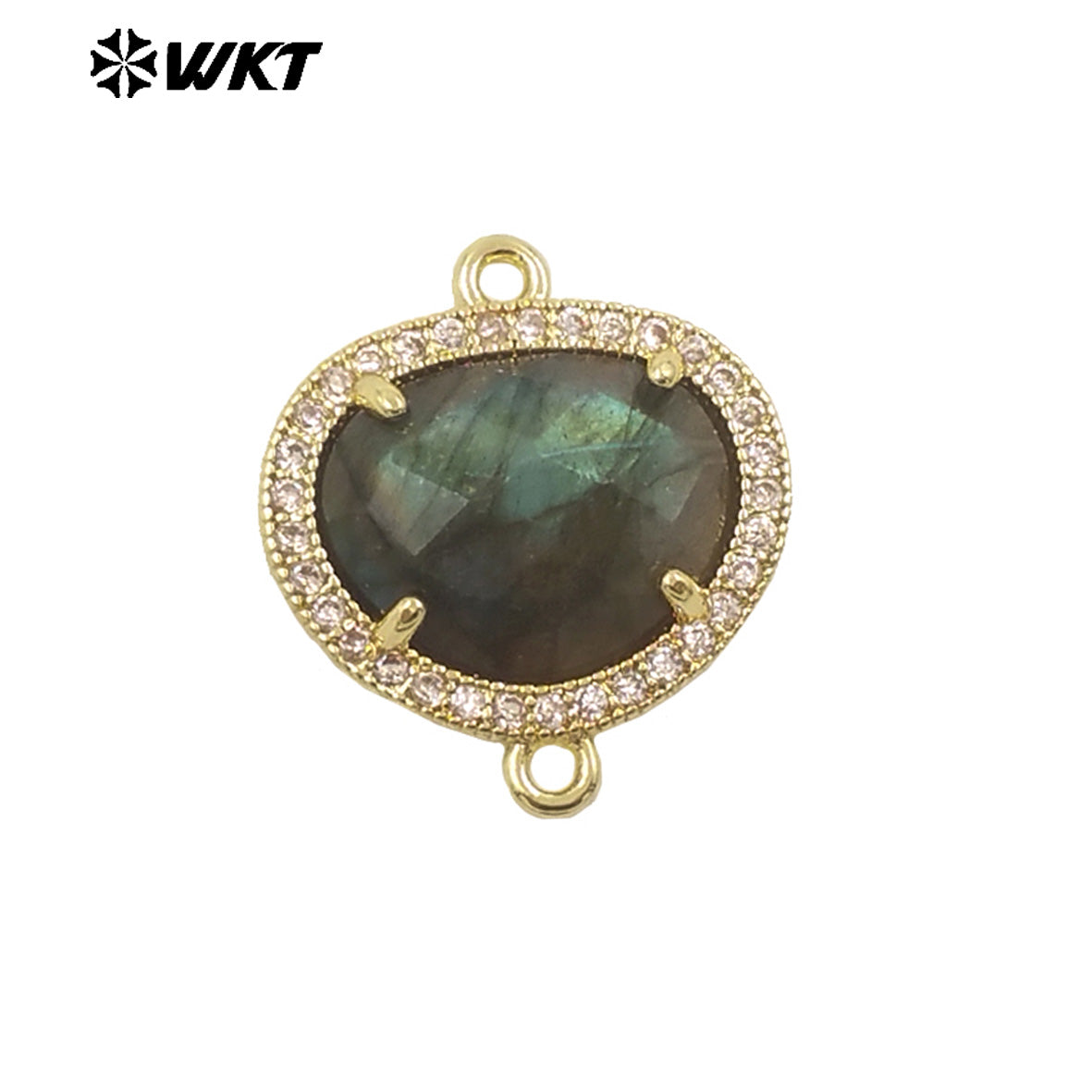 WT-C335 High Quality Wholesale Small Zircon Round MultiVariety Natural Gemstone Necklace Pendant Connector Double Hoop for Women