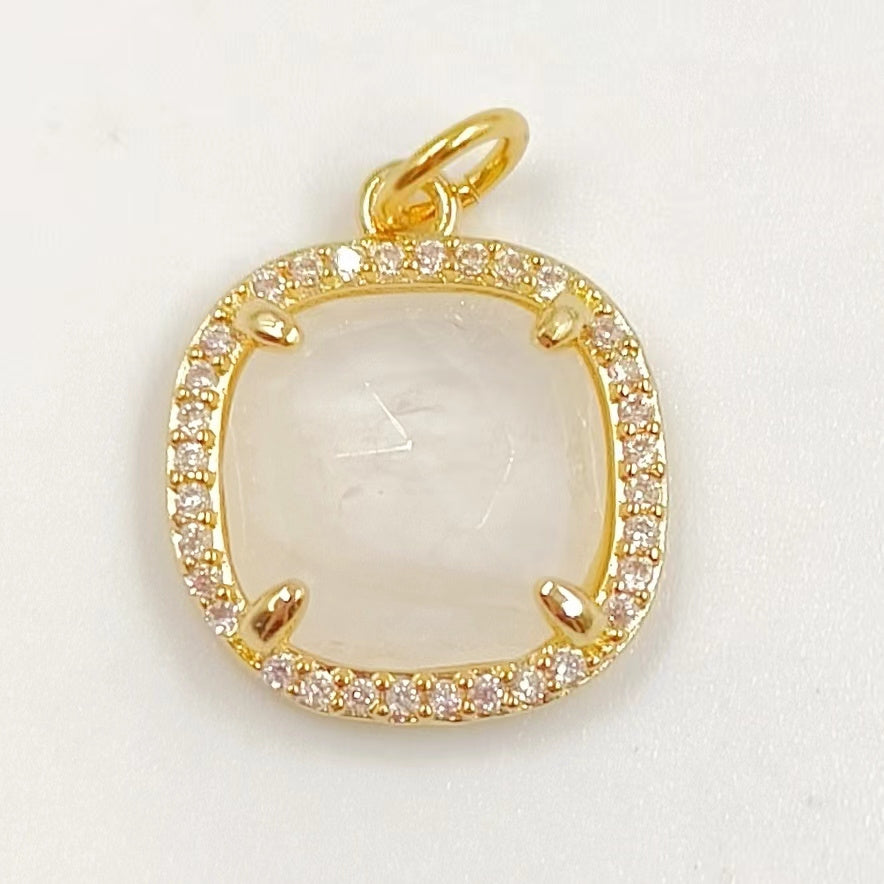 WT-MP268 Newest Vintage Style Ball Shaped Cubic Zircon Stone for Bracelet Design Women Gold Bezel Square Shaped Pendant