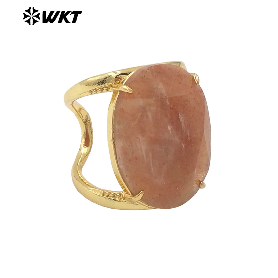 WT-R525 Simple Design 18K Real Gold Plated Claw Setting Faceted Natural Stone Cocktail Women Ring in Available Size