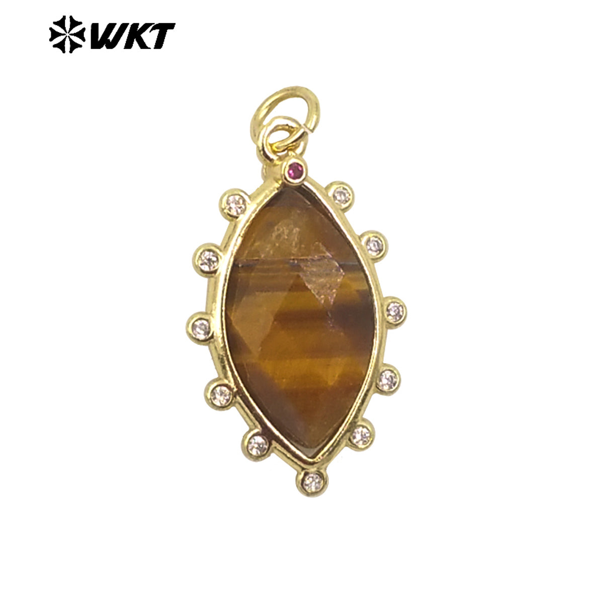 WT-P1975 Europe Delicate Kinds of Gemstone Tiger Eye With Cubic Zircon Setting Charming Jewelry Stone Pendant