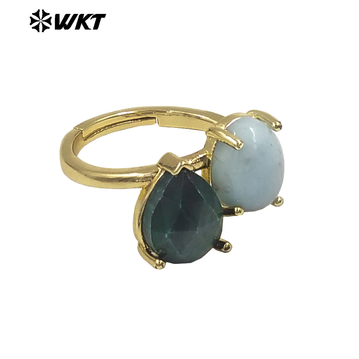 WT-R589 Classical Elegant Design Gold Electroplated Double Natural Gemstones Rings As Women Daily Matching Trendy Jewelry