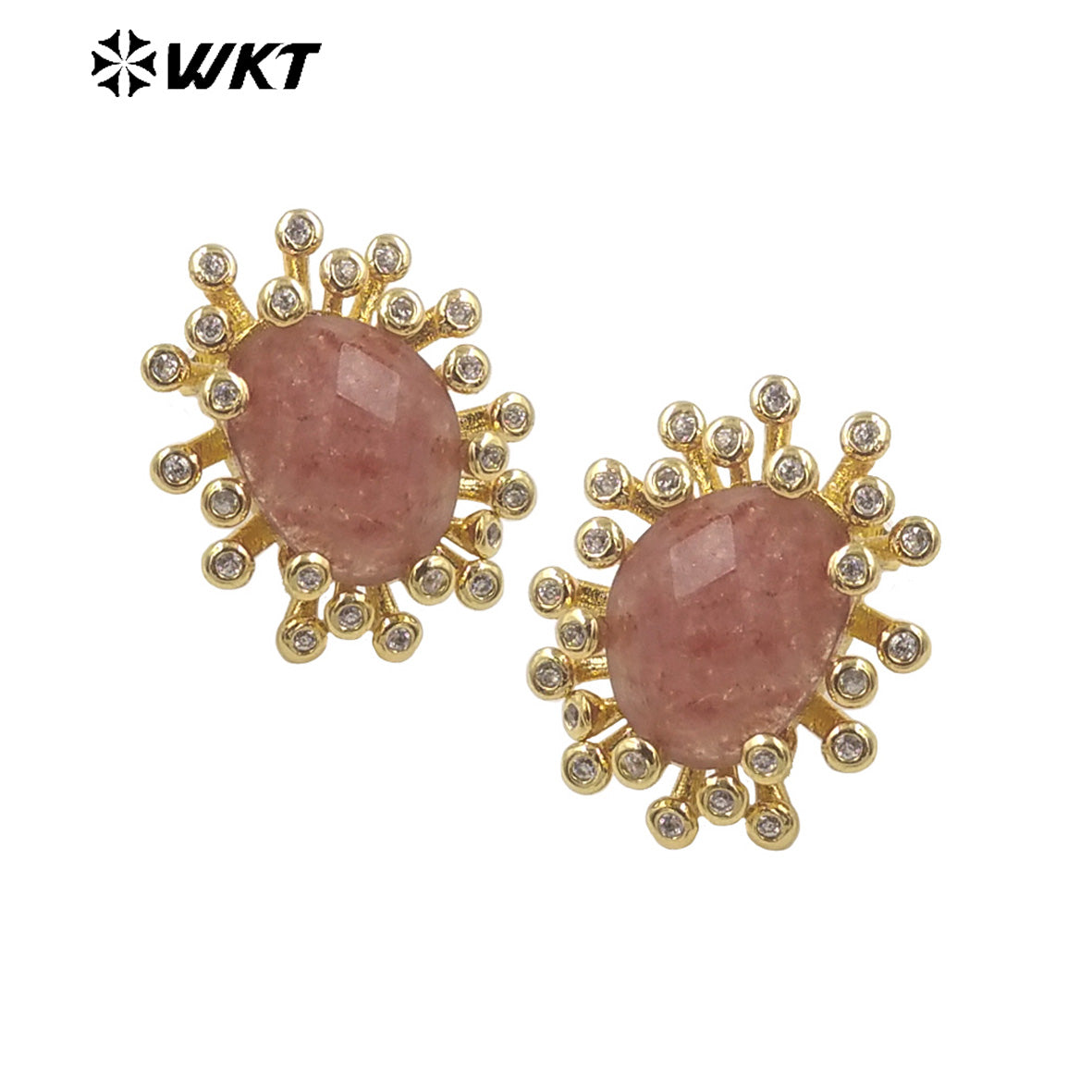 WT-ME092 Wholesale Newest Fashion square Gemstone with clear Cubic Zircon Around Setting Micro Pave Earrings Studs