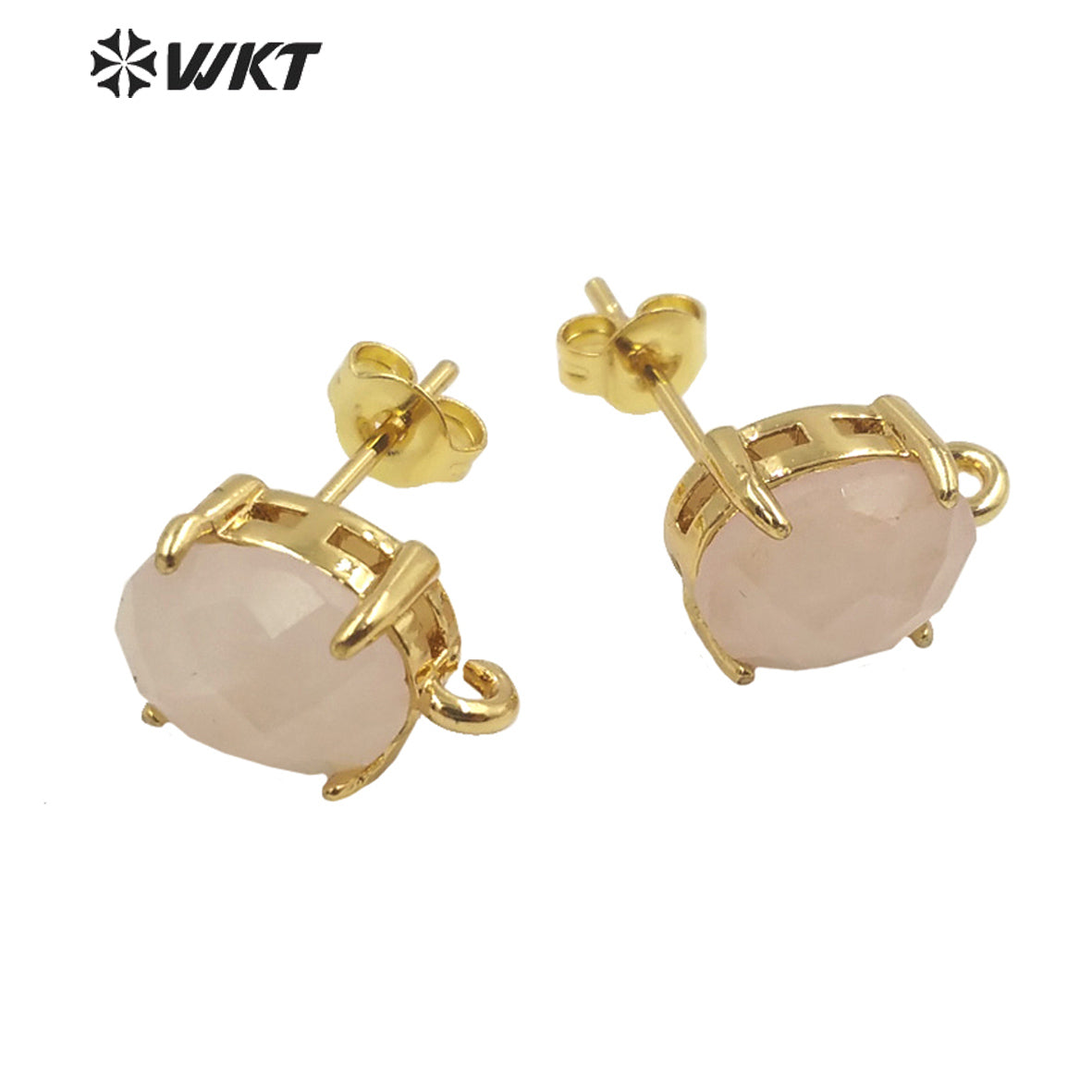 WT-E678 Women New Fashion Jewelry Findings Earrings Studs 18k Real Gold Plated Claw Setting Gemstone Studs with Hoop