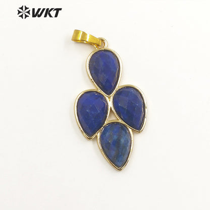 WT-P1922 Fashion Design Trendy New Precious Leaf Shaped Colorful Stone Oval Amazonite Amethyst Gemstone Pendants