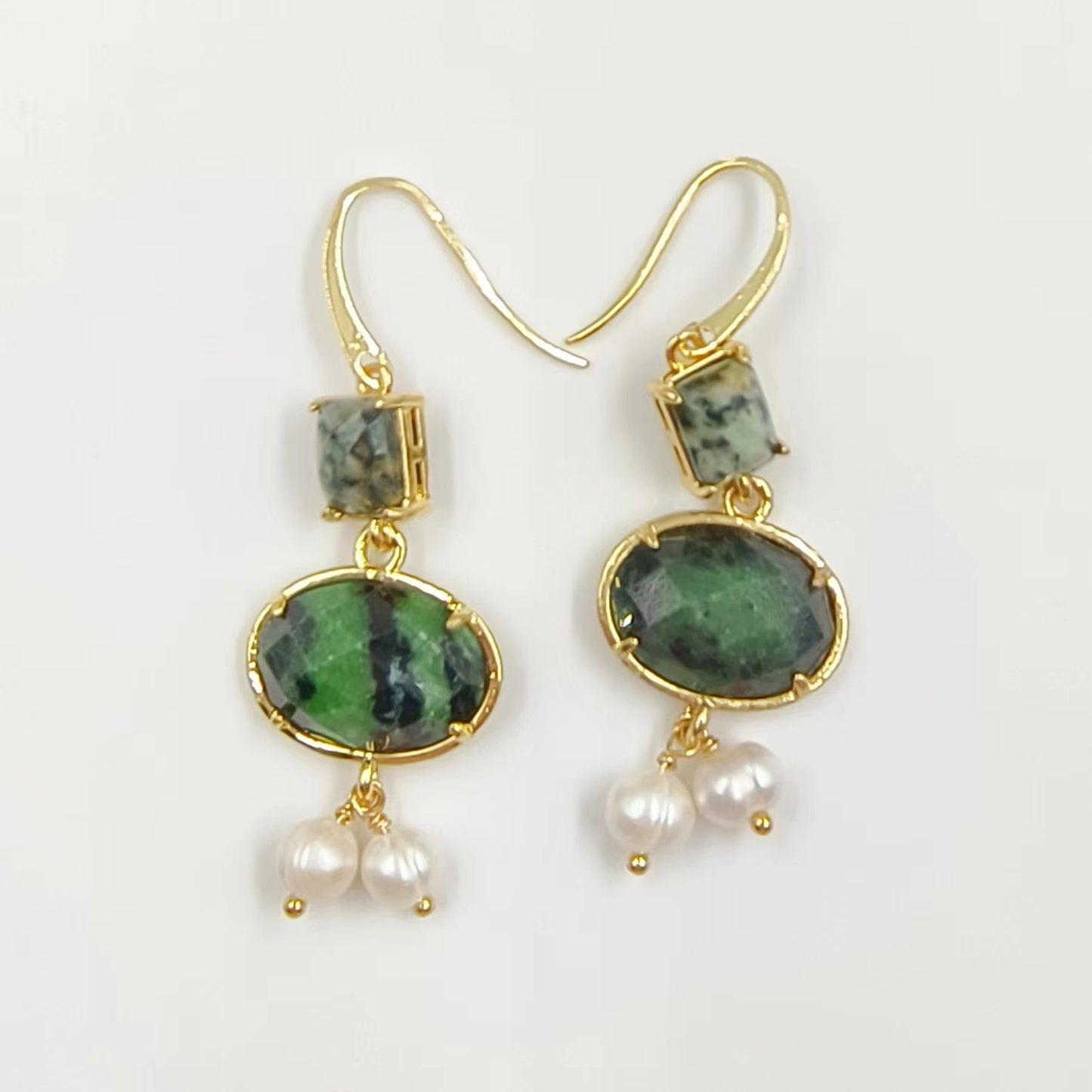 WT-MPE110 Bohemia Elegant Natural Pearl and Stone 18k Gold Plated Gift for Women Weeding 58mm Romantic Pendant Earrings
