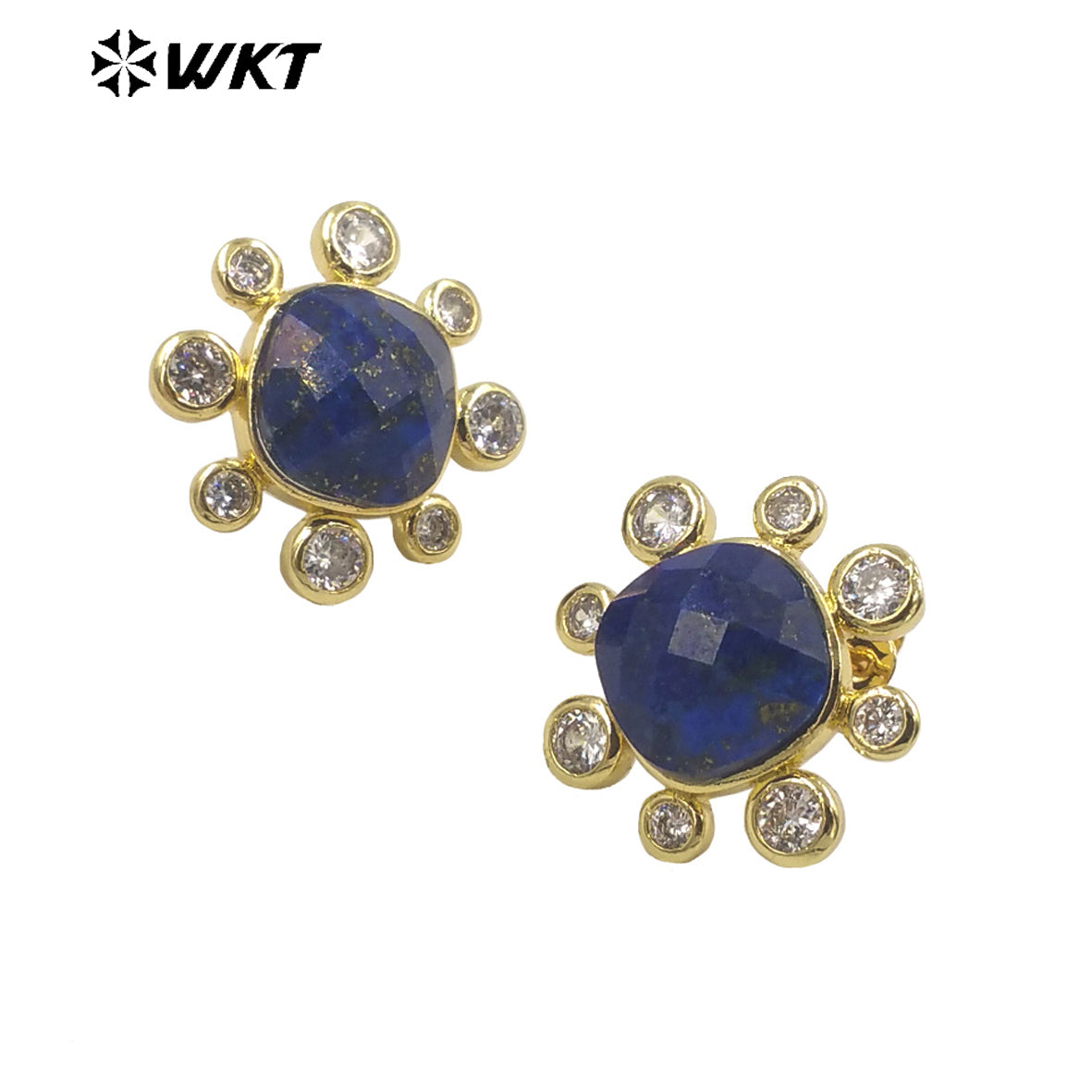 WT-ME091 Wholesale Newest Fashion square Gemstone with clear Cubic Zircon Around Setting Earrings Studs Gold Birthday Earring