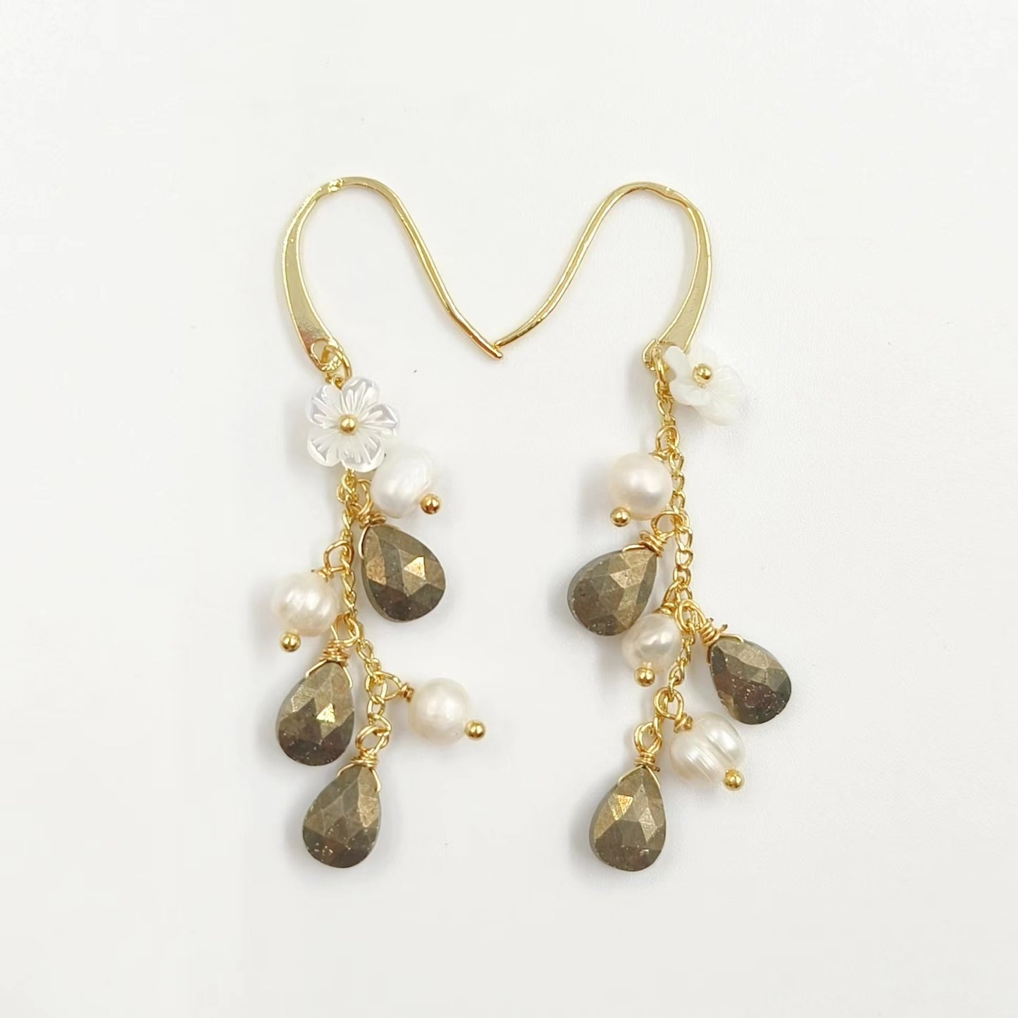 WT-MPE109 Bohemia Regular Natural Pearl and Stone 18k Gold Plated Gift for Women Weeding 62mm Romantic Pendant Earrings