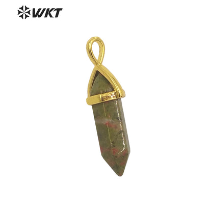 WT-P1864 Trendy Hot Spirit Quartz Double Point Bullet Pendant Gold Cap Natural Gemstone Hexagon Stone Jewelry Pendant