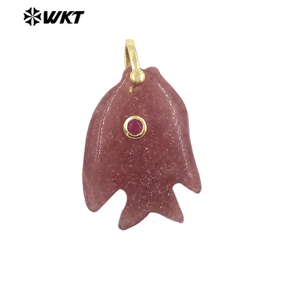 WT-P2106 Interesting Lovely Various Natural Gemstone And Zircon Fish Shape Charms Pendants For Women Fashion Jewelry Making