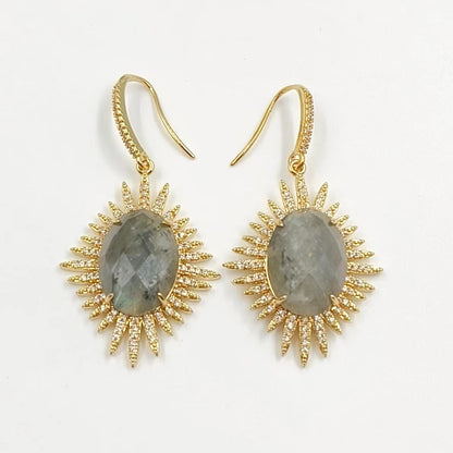 WT-ME094 Wholesale Newest Fashion Light Luxury Natural Gemstone Oval Shaped Micro Paved Earrings Studt